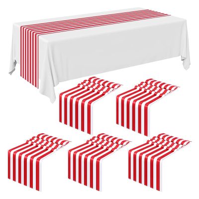 6 Pieces Striped Table Runner Wedding Polyester Table Decor Red White Striped Design Tablecloth Decor