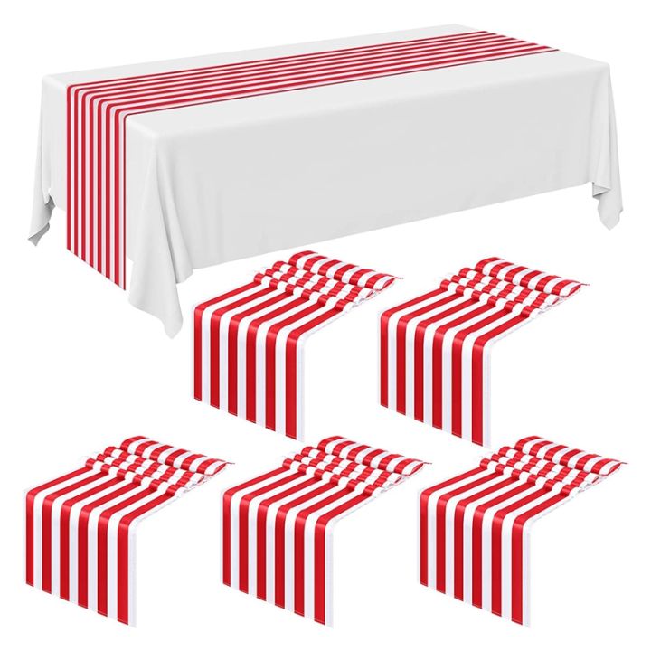 6-pieces-striped-table-runner-wedding-polyester-table-decor-red-white-striped-design-tablecloth-decor