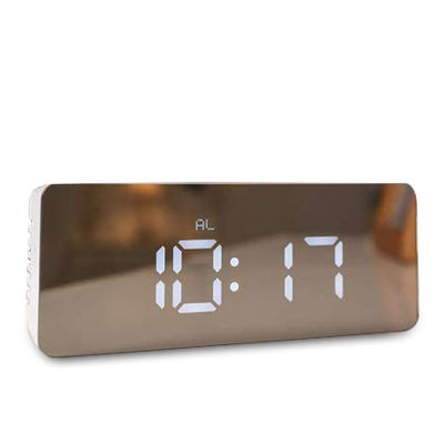 Digital Mirror LED Display Alarm Clock Table Clock Temperature Calendar Snooze Function with USB 1 Pc 18.4x9.5x10 Cm