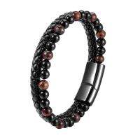 【YP】 Cross-border wish America and Europe pop black lava-rock handmade beaded string of leather bracelet with natural stone L19169 hand