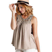 Once women sweet lace sleeveless Round neck transparent blouse hollow out short stylish shirts blusas