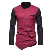 Red Black Patchwork Shirt Men 2022 nd Slim Fit Long Sleeve Mens Dress Shirts Business Casual Henley Shirt Male Camisa Hombre