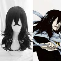 My Hero Academia Shouta Aizawa 45ซม. สีดำวิกผมลอนทนความร้อนได้วิกชุดคอสเพลย์ผู้หญิงตาข่ายคลุมผมสำหรับใส่วิกติดตาม