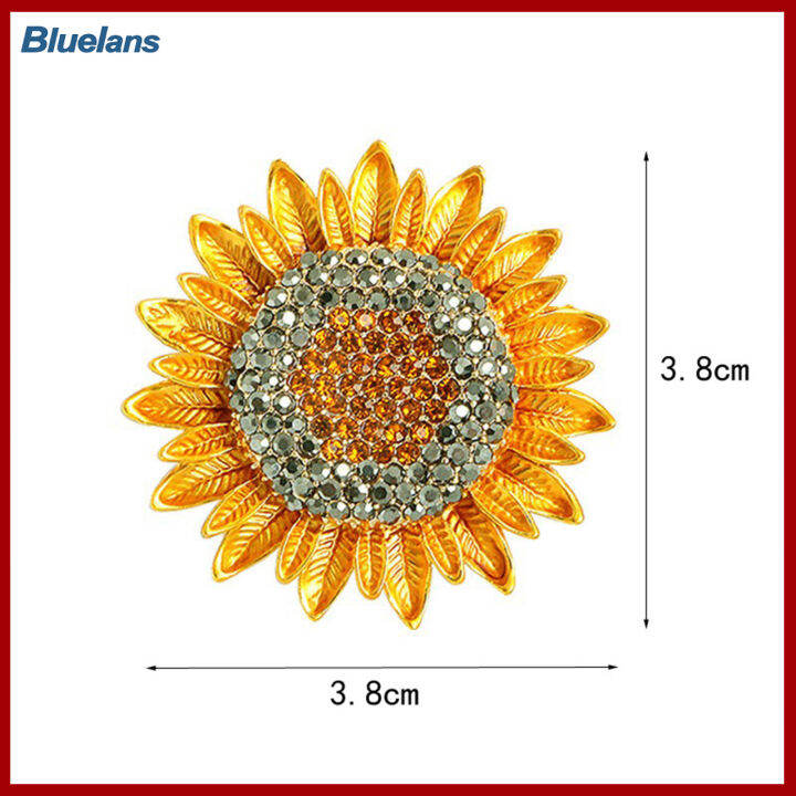 bluelans-เข็มกลัดดอกทานตะวันเป็นประกายเข็มกลัดตกแต่งชุดเครื่องประดับตกแต่งเสื้อผ้าทำจากปักดอกไม้พลอยเทียมเหมือนจริงทำจากสเตนเลสดอกทานตะวัน