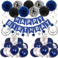 1Set Navy Blue Birthday Banner Balloons Set Confetti Latex Balloons Happy Birthday Decoration Baby Shower Birthday Party Balloon