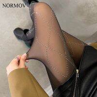 (Xianle Clothing) NORMOV บาง Tights ผู้หญิง Rhinestone Skinny High Elasticity ถุงน่องผู้หญิงสีดำสบายเซ็กซี่ Slim Pantyhose Women