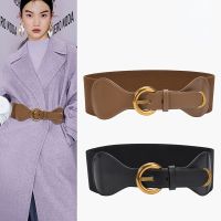 (ETX)Fashion Elastic Womens Belts Golden Buckle Wide Waist Belt Dress Coat Luxury Brand Waistbands Waist Seal Stretch Cummerband