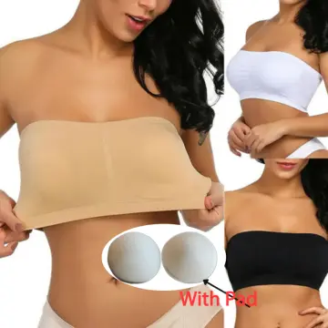 Women's Push Up Bra Plus Double Bandeau Strapless Bra Stretchy Padded  Removable Top Size