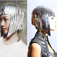 Cosplay Accessories Metal Silver Wig Future Female Space Warrior Gothic Headdress Party Night Clubwear Dancer Stage Accessories