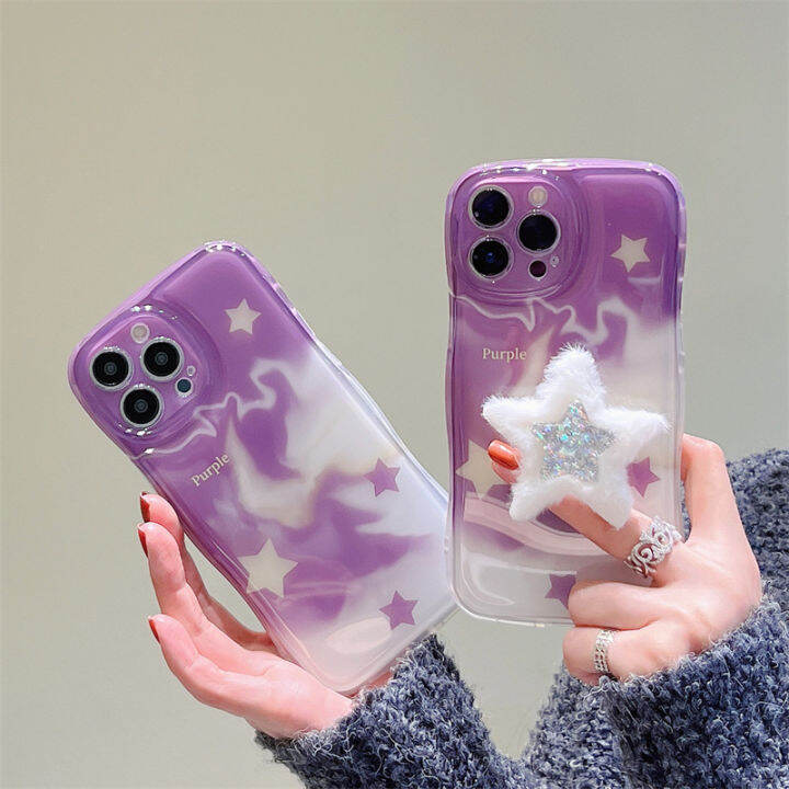 ความรู้สึกมึนงง-dye-starry-cell-phone-case-สำหรับ-iphone12-เคส-air-cushion-wave-edge-สำหรับ-iphone11promax-เคสโทรศัพท์สีม่วงแฟชั่นสำหรับ-iphone13-plush-star-holder-เคสโทรศัพท์สำหรับ-iphone12promax