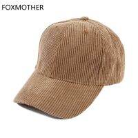 【KFAS Clothing Store】 FOXMOTHE ใหม่ฤดูใบไม้ร่วงฤดูหนาวปรับสีดำสีเบจธรรมดาสีผ้าลูกฟูกหมวกเบสบอลพ่อหมวกผู้หญิงบุรุษ