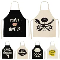 Cake Letter Alphabet For Women Home Kitchen Cotton Linen Aprons 68*55cm Black Bibs Household Cleaning Pinafore Cooking 46277