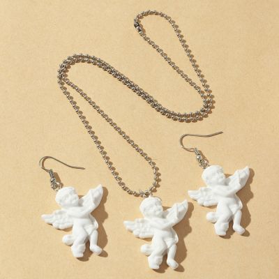 [COD] SZ0446 Naizhu simple ball chain ins sweet cool resin three-dimensional little angel earrings necklace set