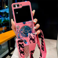 เคสโทรศัพท์ Samsung Galaxy Z แบบพับได้5 Z Flip5หรูหราบลูเรย์กล้องย้อนยุคโทรศัพท์ซิลิโคนนิ่มสายคล้องแบบคาดตัวพับได้