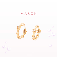 MARON✨ [ของแท้] Feo Stars Hoop Huggie Earrings ชุบสี Beige Gold ต่างหูห่วง พลอยเพทายสีขาว เงินแท้925