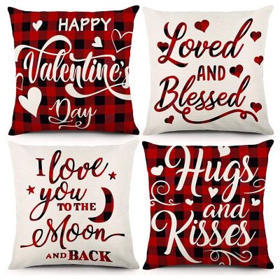 Valentines Day Pillow Covers 18X18 Valentines Day Decorations Farmhouse Throw Pillows for Home Decor Set of 4