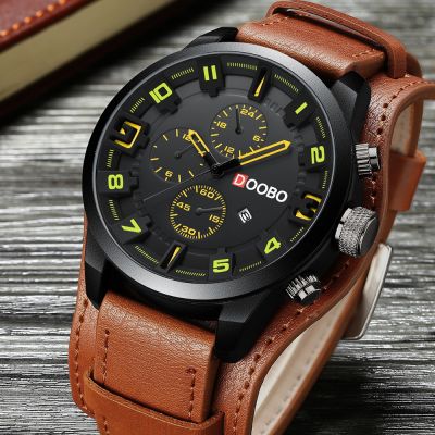 （A Decent035）DOOBO Men 39; SsportWatch Dollquartz-Watch LeatherWatch Wrist Male Clock Drop