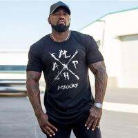 （Ready Stock)? Mens Summer Half Sleeve Bodybuilding Cotton Printed Muscle Sports Leisure Workout Training Clothes Letters Fashion Short-Sleeved T-Shirt ZV