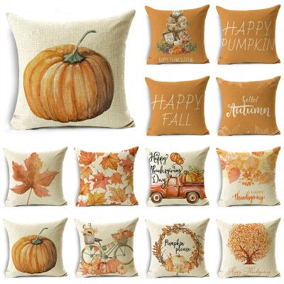 hot！【DT】☬  Happy Thanksgiving Pumpkin Leave Throw Pillowcase Cushion Covers Sofa Office Bedroom Multiple Size