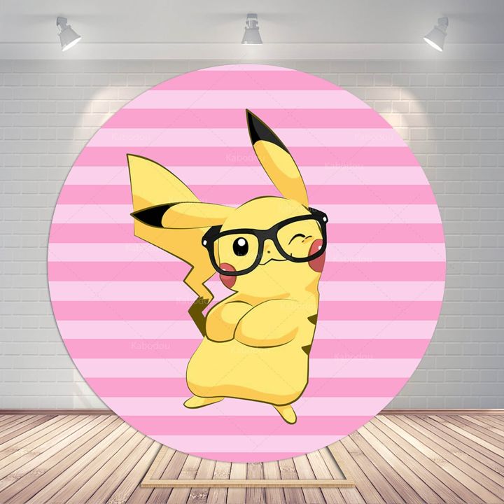 pikachu-pokemon-backdrops-round-covers-girls-kid-birthday-party-background-decoration-baby-shower-pocket-monster-circular-poster