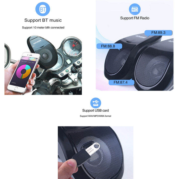 Motorcycle Waterproof Audio Amplifier U Disk Stereo FM Radio Bluetooth