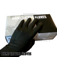 ถุงมือ ถุงมือยาง ถุงมือยางสีดำไม่มีแป้ง 100% HOME TATTTOO GLOVES ถุงมือยางชนิดไร้แป้ง ถุงมือยาง Black Latex Gloves