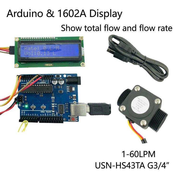 Arduino and Water Flow Sensor G3/4" USN-HS43TA Totalizer Flow ...
