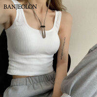 BANJEOLON คอกลมสีทึบสำหรับผู้หญิง เสื้อแขนกุด เสื้อผู้หญิง เสื้อแฟชั่นผญ BAN167