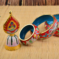 Authentic Guarantee ทิเบต cloisonne มือขัดทองแดงสีม่วงแปดมงคลมันซ่าใบอนุญาตพุทธศาสนาทิเบตเจ็ดสมบัติมันด้าสีแดงแตรพุทธทิเบตเนปาล