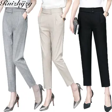 Women Straight Thin Office Formal Business Casual Trousers Elastic Waist  Pants