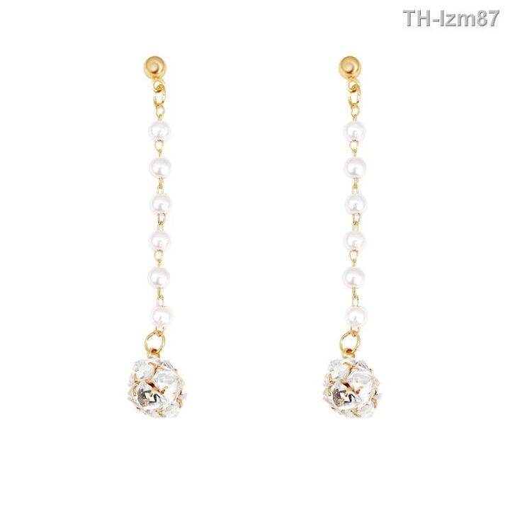 เครื่องประดับ-s925-silver-needle-light-luxury-niche-long-tassels-pearl-earring-female-ins-tide-exquisite-crystal-pendant-earrings-earrings