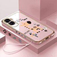 Volans เคสสำหรับ Honor 90 5G 90 Lite 5G ฟรีสายคล้องลายการ์ตูนยีราฟขอบสี่เหลี่ยมเคสโทรศัพท์ชุบเคสโทรศัพท์นิ่มสุดหรู