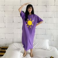 【 WYIN kitchen】 Plus Size Nightdresses For Women Summer Round Neck Half Sleeves Dress Sweet Cute Cartoon Sleepwear Loose Comfy Home Wear