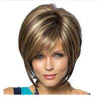 Short Hair Synthetic Wigs Ombre Brown Mixed Colurs Natural Hair Wigs for Women Cosplay Wigs Heat Resistant Fiber