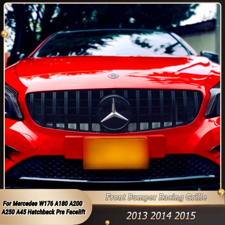 กระจังหน้ารถแข่งกันชนหน้ารถสีดำมันวาวอะไหล่รถยนต์สำหรับ-mercedes-benz-w176-a200-a180-a250-a45รถยนต์-hatchback-pre-facelift-2013-2015-gtr-style-87-txgportz