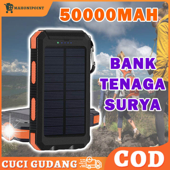 50000 MAh Powerbank Solar Cell Tenaga Matahari Dual USB Flashlight Daya ...