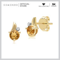 Gemondo ต่างหูทองคำ 9K ประดับซิทริน (Citrine) และเพชร ดีไซน์ใบไม้ ทรงสตัด :  ต่างหูพลอยอัญมณี gemstone earrings