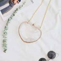 Soft sister peach heart bag female heart-shaped transparent love bag lolita cute small oblique acrylic pearl chain bag 【APR】