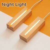 Wooden Base LED Night Light USB Cable Switch 3D Acrylic Glass Multi-function Warm White Lights Room Decoration