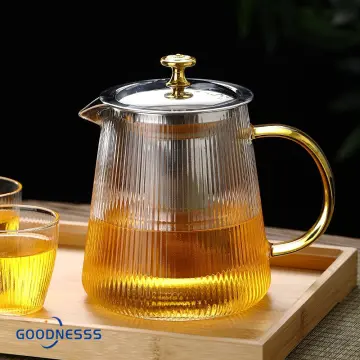 CNGLASS 1200ml/40.6oz Glass Teapot Stovetop Safe,Clear Teapot with Removable Infuser ,Loose Leaf and Blooming Tea Maker