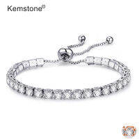 Kemstoneแฟชั่นสีทองแดงสีโรสโกลด์Platedออกแบบลูกบาศก์สลักZirconiaปรับสร้อยข้อมือสำหรับผู้หญิงเครื่องประดับของขวัญ 4 มม.