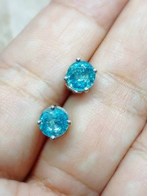 ต่างหูพลอยแท้ พลอยบลูโทแพส Blue Topaz เรือนเงินแท้ 925