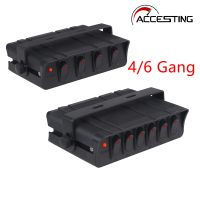 กล่องแผงสวิตช์คันโยกพร้อมฟิวส์4/6 Gang 12V 24V 10A แผงควบคุมไฟสลับตัวบ่งชี้สำหรับรถพ่วงรถบรรทุกเรือ