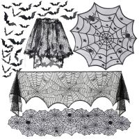 【LZ】♛☊  Halloween bat mesa corredor preto aranha web laço toalha de mesa lareira cortina para festa de halloween decoração casa horror adereços