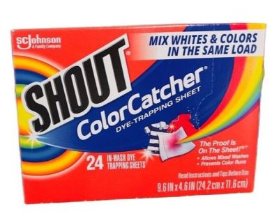 Shout Color Catcher Dye-Trapping  แผ่นป้องกันสีตก แผ่นดูดซับสี โดยไม่ต้องแยกผ้า สำหรับเครื่องซักผ้า ใช้ได้ทั้งฝาบนและฝาหน้า 1กล่องบรรจุ24แผ่น