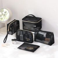Black Mesh Cosmetic Bag Women Travel Casual Zipper Make Up Case Organizer Makeup Storage Pouch Toiletry Beauty Wash Kit Bags