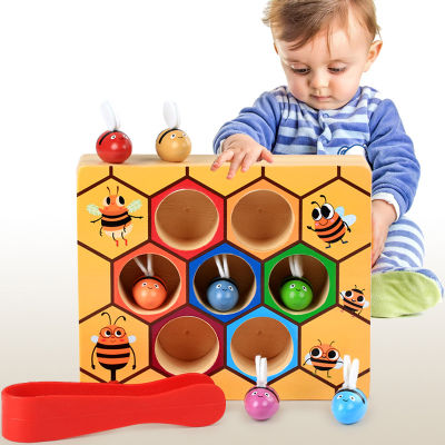 ไม้ของเล่นเด็ก Montessori เกมจับคู่ Early Education Beehive กล่องเกมเด็กสีองค์ความรู้คลิปผึ้งขนาดเล็กของเล่น Xmas ของขวัญ