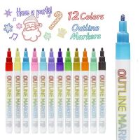 [HOT BYIIIXWKLOLJ 628] 1ชุดปากกาเน้นข้อความ8/12สีเส้นคู่ Outline ปากกา DIY การ์ดคริสต์มาสเรืองแสง Maker ปากกาอุปกรณ์การเรียน