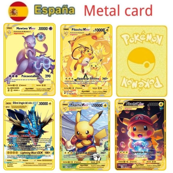 Spanish Pokémon Cards Metal Pokemon Letters Spanish Pokemon Iron Cards  Mewtwo Pikachu Gx Charizard Vmax Cartas Pokémon Vmax - AliExpress