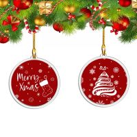 New Christmas Tree Hanging Pendant Ornament Round Creative Acrylic Socks Elk Printed Home Party Decoration Car Hanger Gift DIY Christmas Ornaments